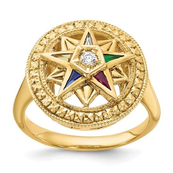 Stylish 14k Yellow Gold Eastern Star Masonic Ring for Women - Picture 1 of 7